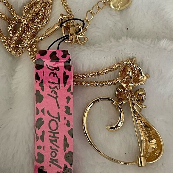 Enamel Crystal Bowknot Cat Kitten Pendant Chain Necklace/Brooch NWOT - Picture 2 of 2